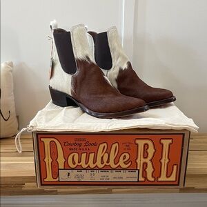 Ralph Lauren Double RL Women's Brown and Cream Ankle Boots Size 9 NWT